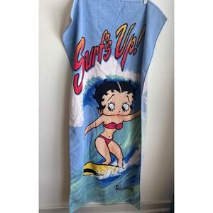 Vintage 1999 Betty Boop Surfs Up Beach Towel Copa Blue Red Cotton Brazil